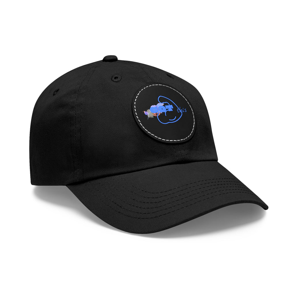 White Dad Hat with Round Leather Patch - Blue Abstract Fish Design