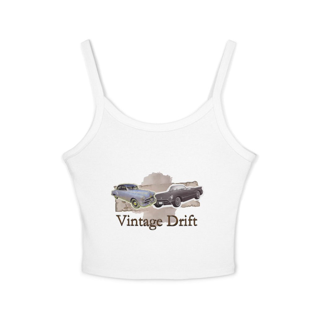 Vintage Drift Tank Top - Retro Classic Car Graphic Spaghetti Strap Crop