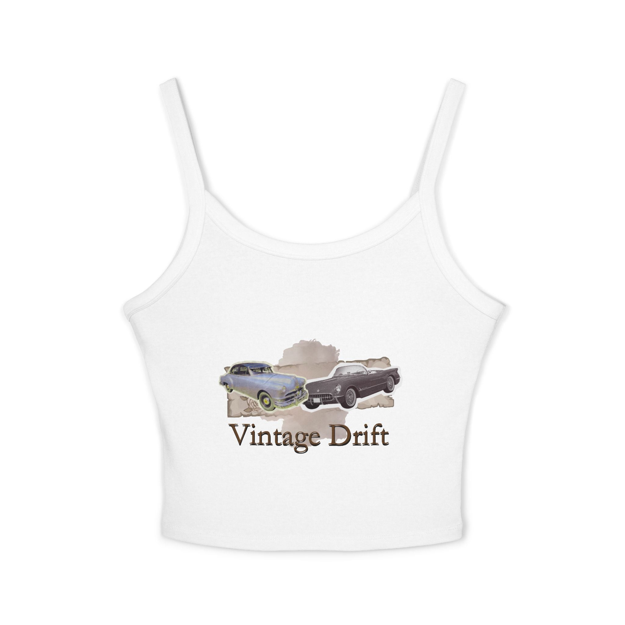 Vintage Drift Tank Top - Retro Classic Car Graphic Spaghetti Strap Crop