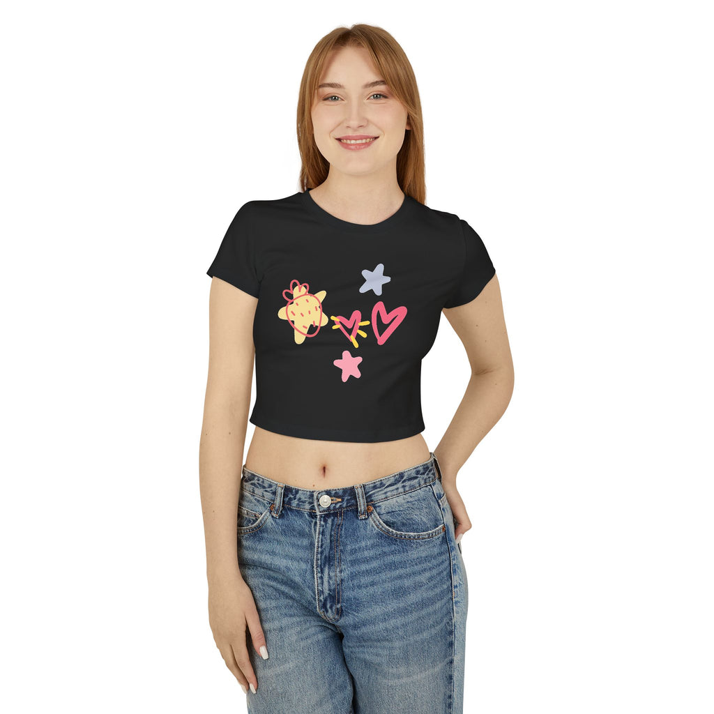 Cute Doodle Hearts & Pineapple Crop Tee — Women's Baby Tee
