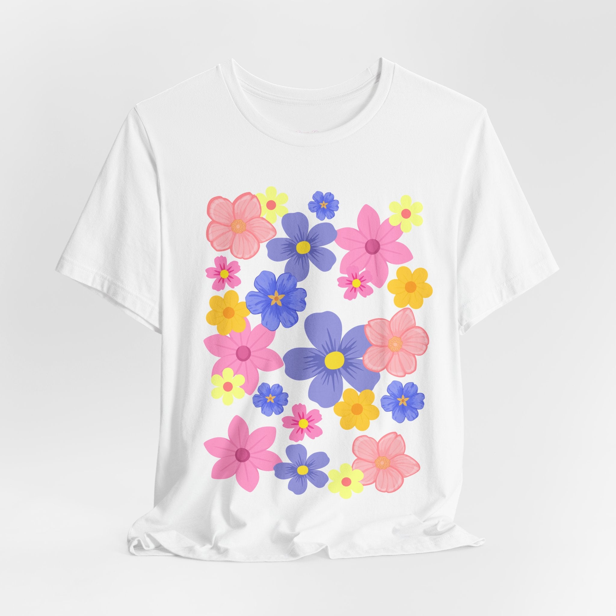 Floral Bouquet Graphic Tee — Pink & Purple Flower Pattern T-Shirt