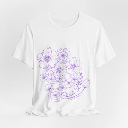 Floral "Coeur Bloom" Tee — Lavender Line Art Flower T-Shirt