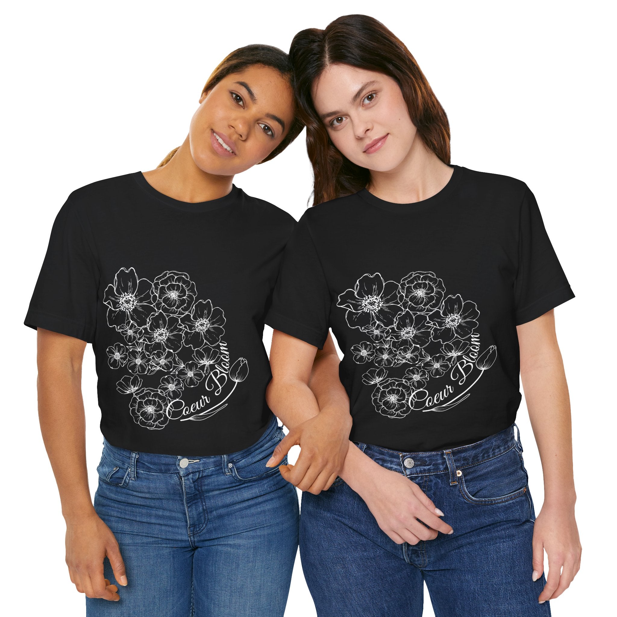 Floral "Coeur Bloom" Tee — Lavender Line Art Flower T-Shirt