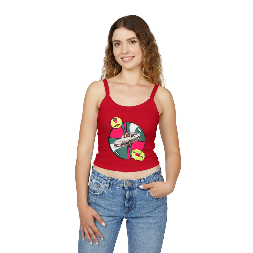 Retro Car Crop Tank Top — Vintage Sedan Graphic Spaghetti Strap Top