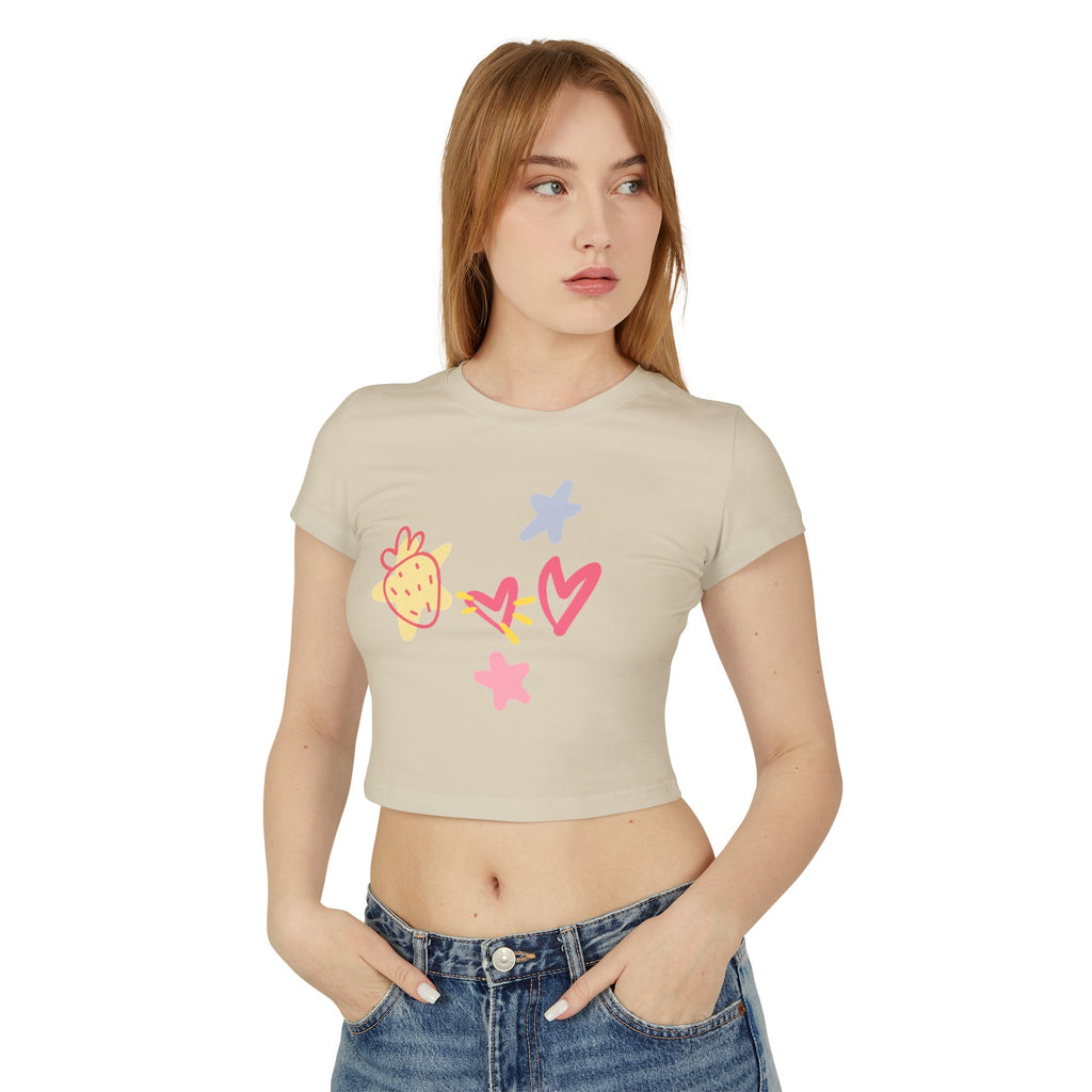 Cute Doodle Hearts & Pineapple Crop Tee — Women's Baby Tee