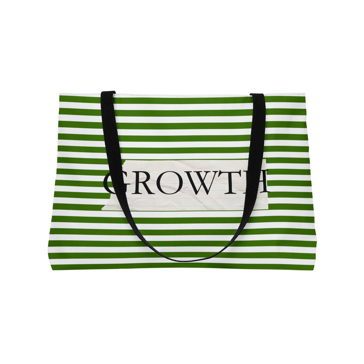 Growth Striped Weekender Tote Bag — Green Stripes Motivational Beach & Travel Bag