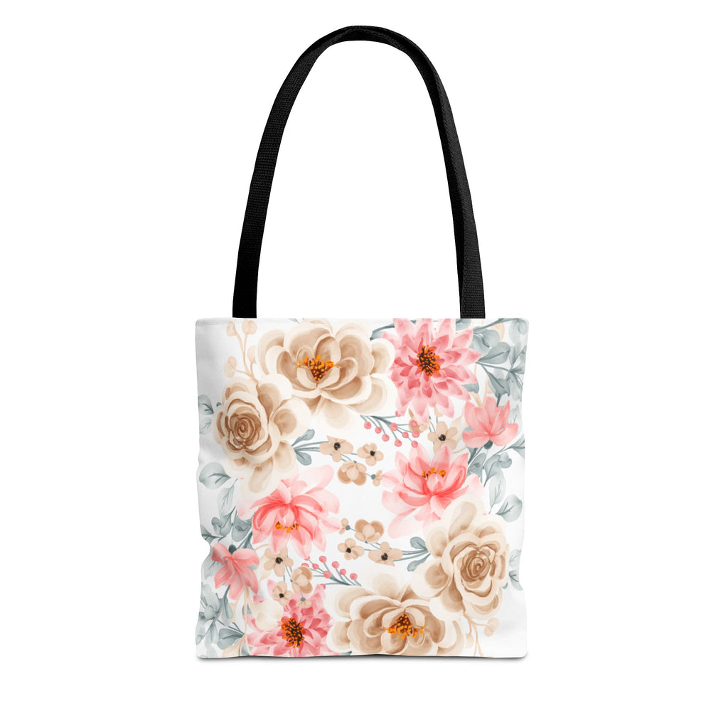 Floral Watercolor Tote Bag — Pink & Beige Garden Roses All-Over Print