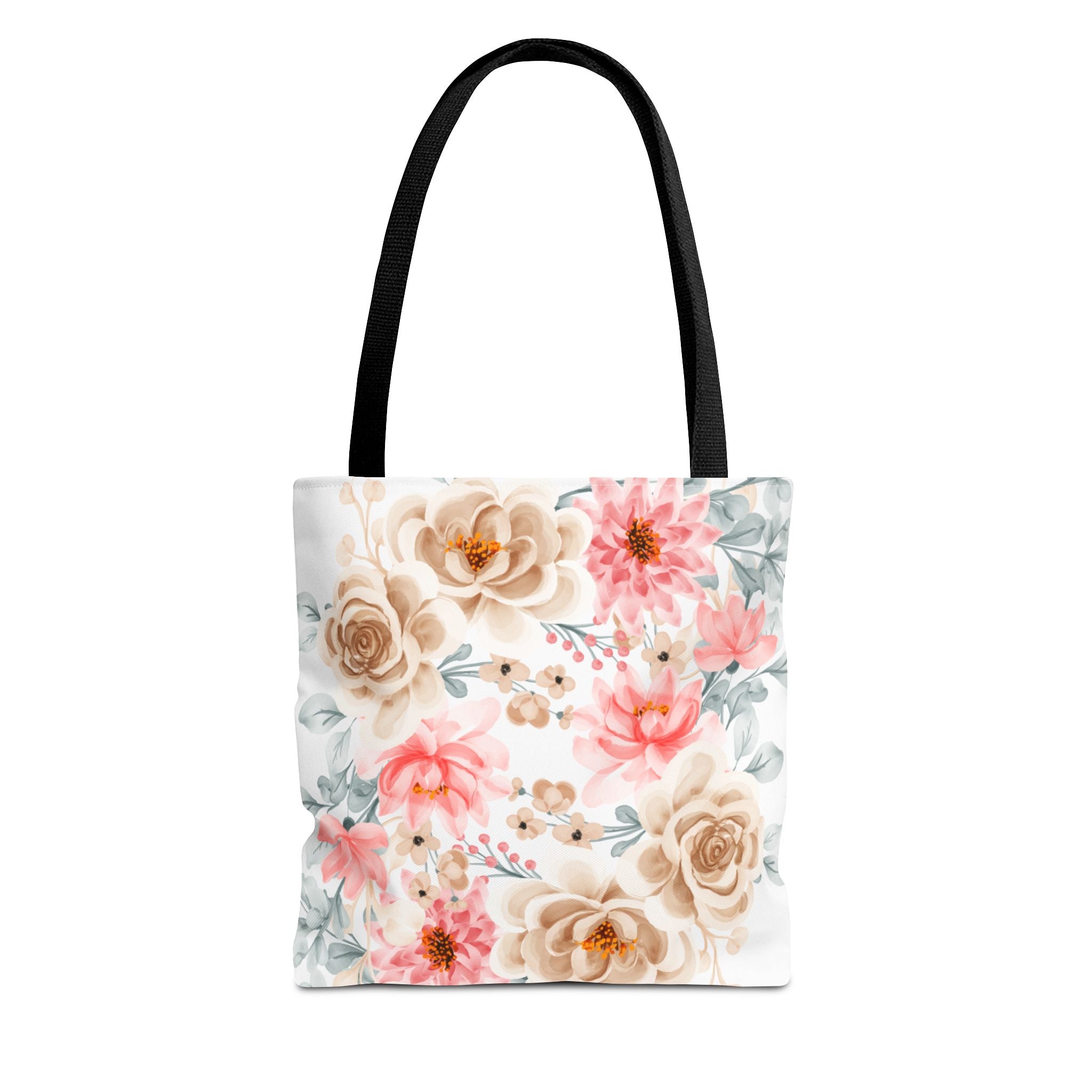 Floral Watercolor Tote Bag — Pink & Beige Garden Roses All-Over Print