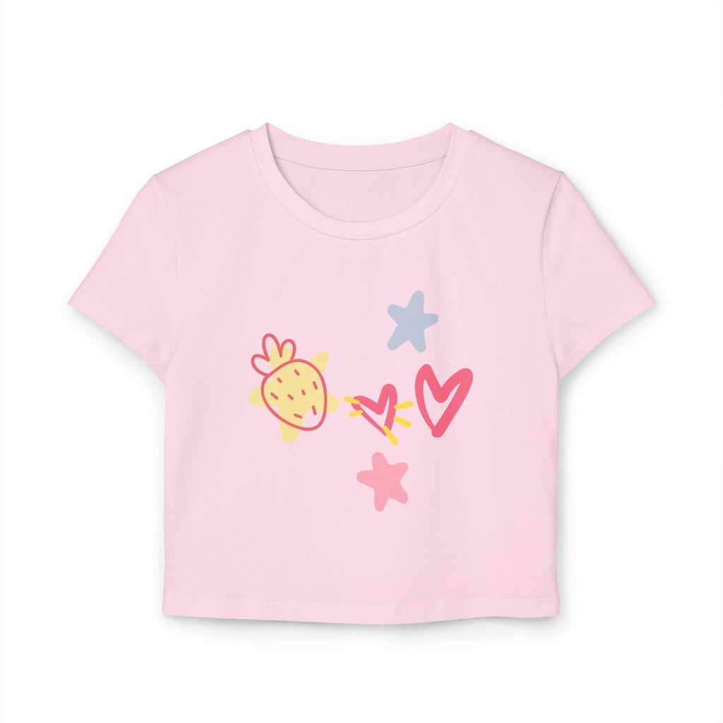 Cute Doodle Hearts & Pineapple Crop Tee — Women's Baby Tee