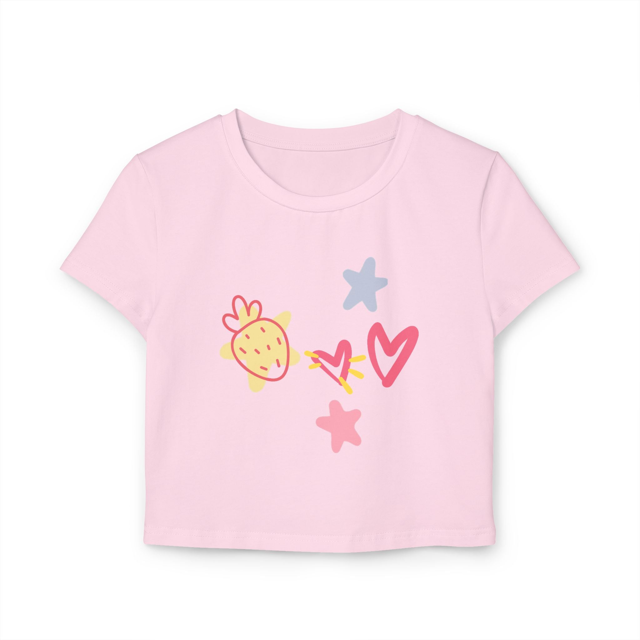 Cute Doodle Hearts & Pineapple Crop Tee — Women's Baby Tee