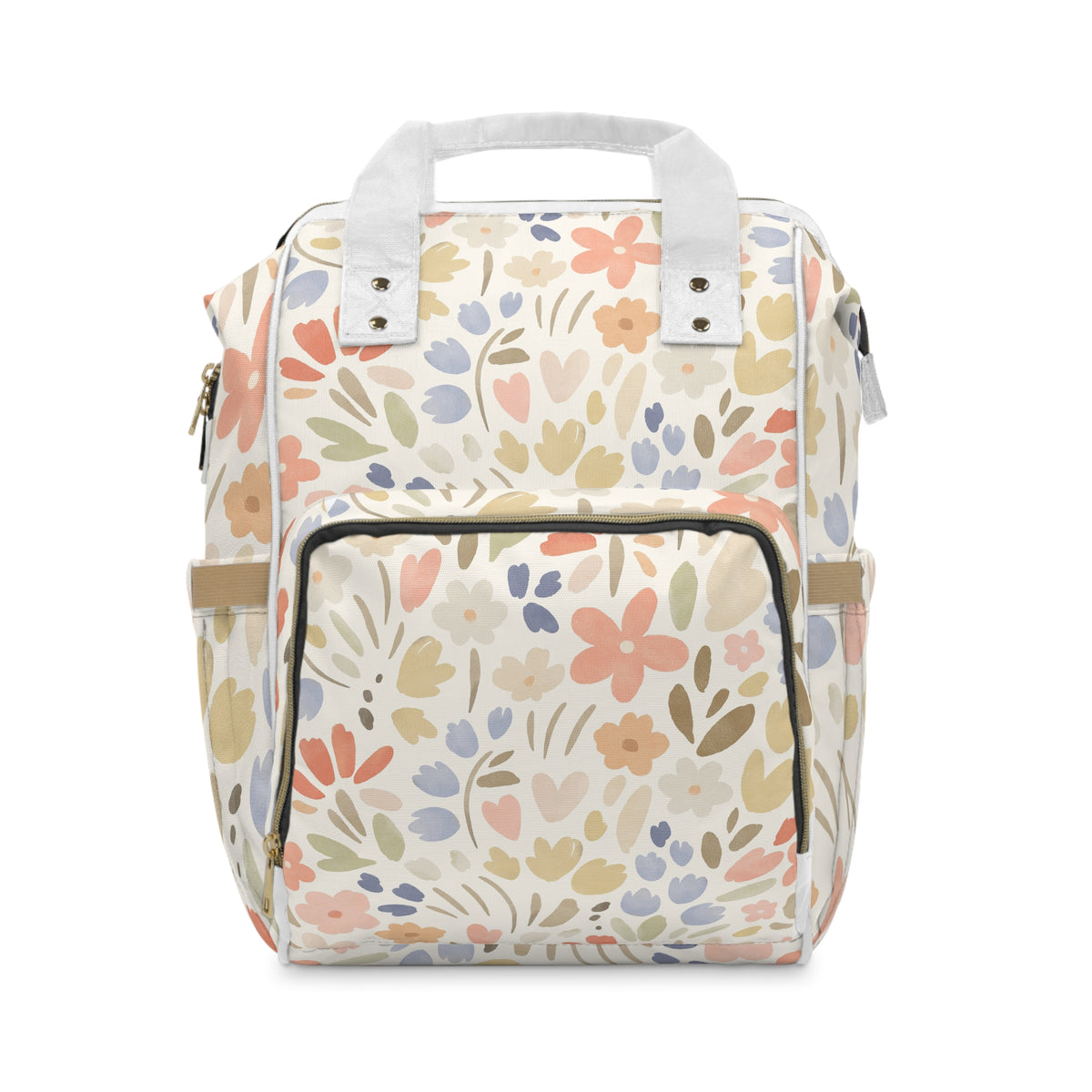 Floral Multifunctional Diaper Backpack — Pastel Garden Baby Bag with Changing Mat