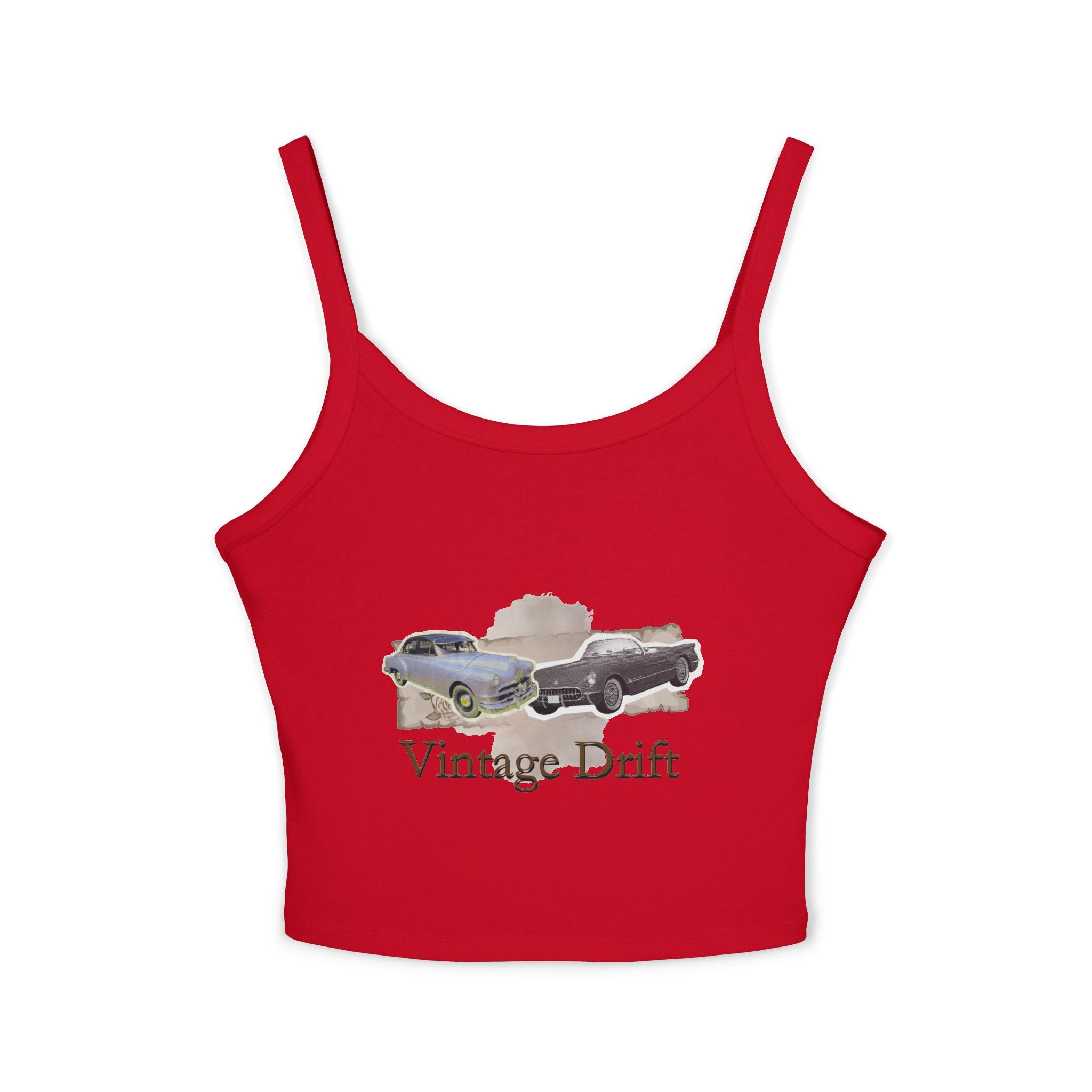 Vintage Drift Tank Top - Retro Classic Car Graphic Spaghetti Strap Crop