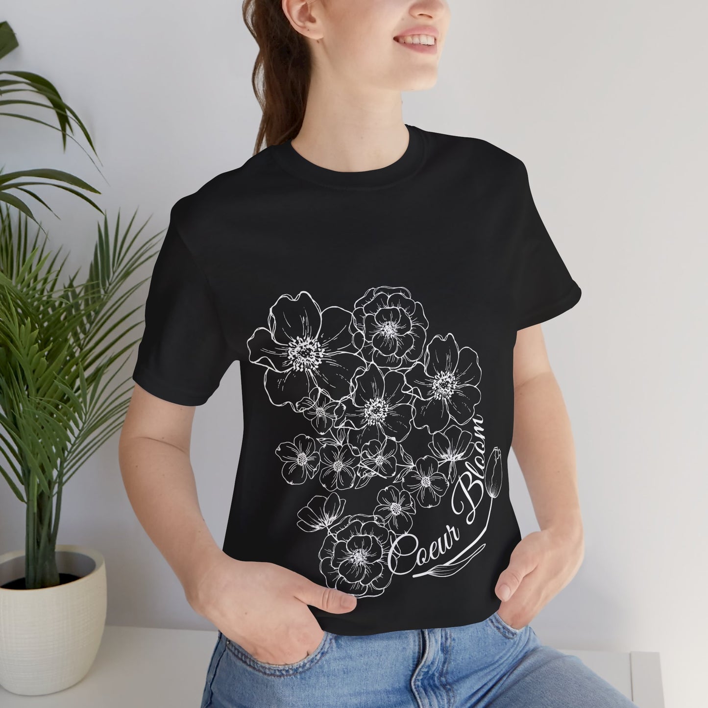 Floral "Coeur Bloom" Tee — Lavender Line Art Flower T-Shirt