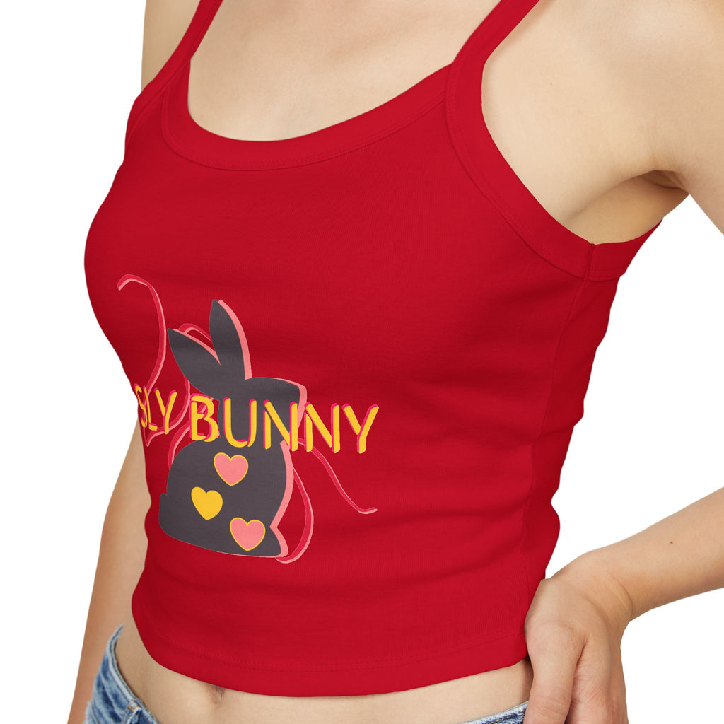 Sly Bunny Crop Tank Top – Cute Heart Bunny Graphic Spaghetti Strap