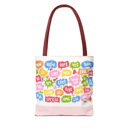Speech Bubble Pattern Tote Bag — Colorful Cute Chat Word Art Tote