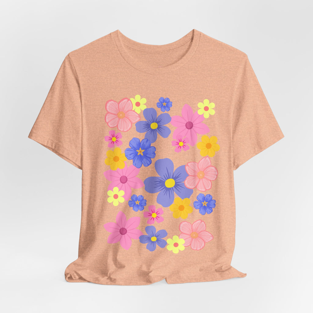 Floral Bouquet Graphic Tee — Pink & Purple Flower Pattern T-Shirt