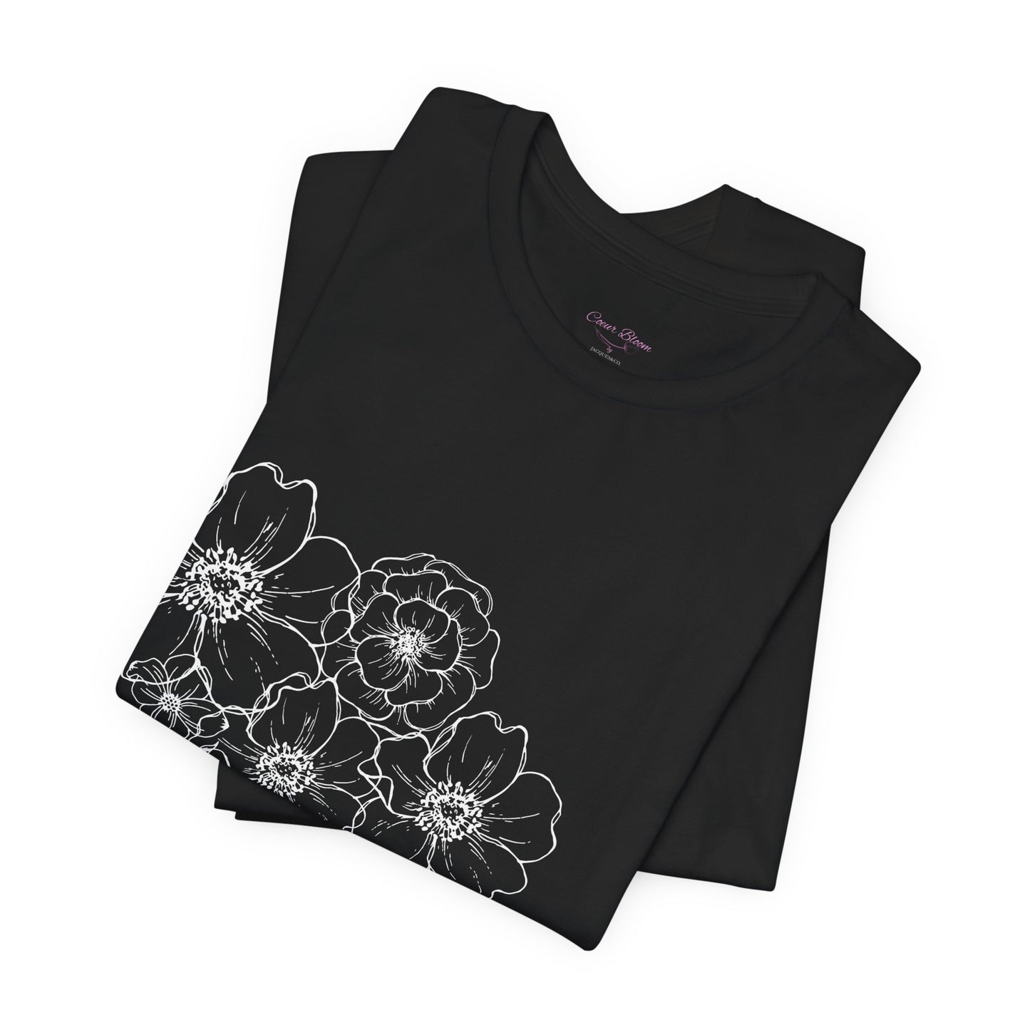 Floral "Coeur Bloom" Tee — Lavender Line Art Flower T-Shirt