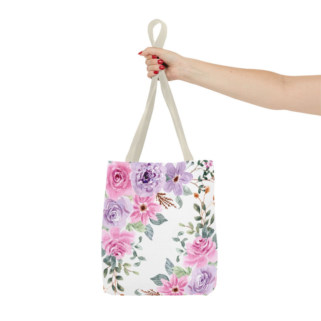 Floral Watercolor Tote Bag — Pink & Lavender Roses All-Over Print