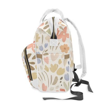 Floral Multifunctional Diaper Backpack — Pastel Garden Baby Bag with Changing Mat