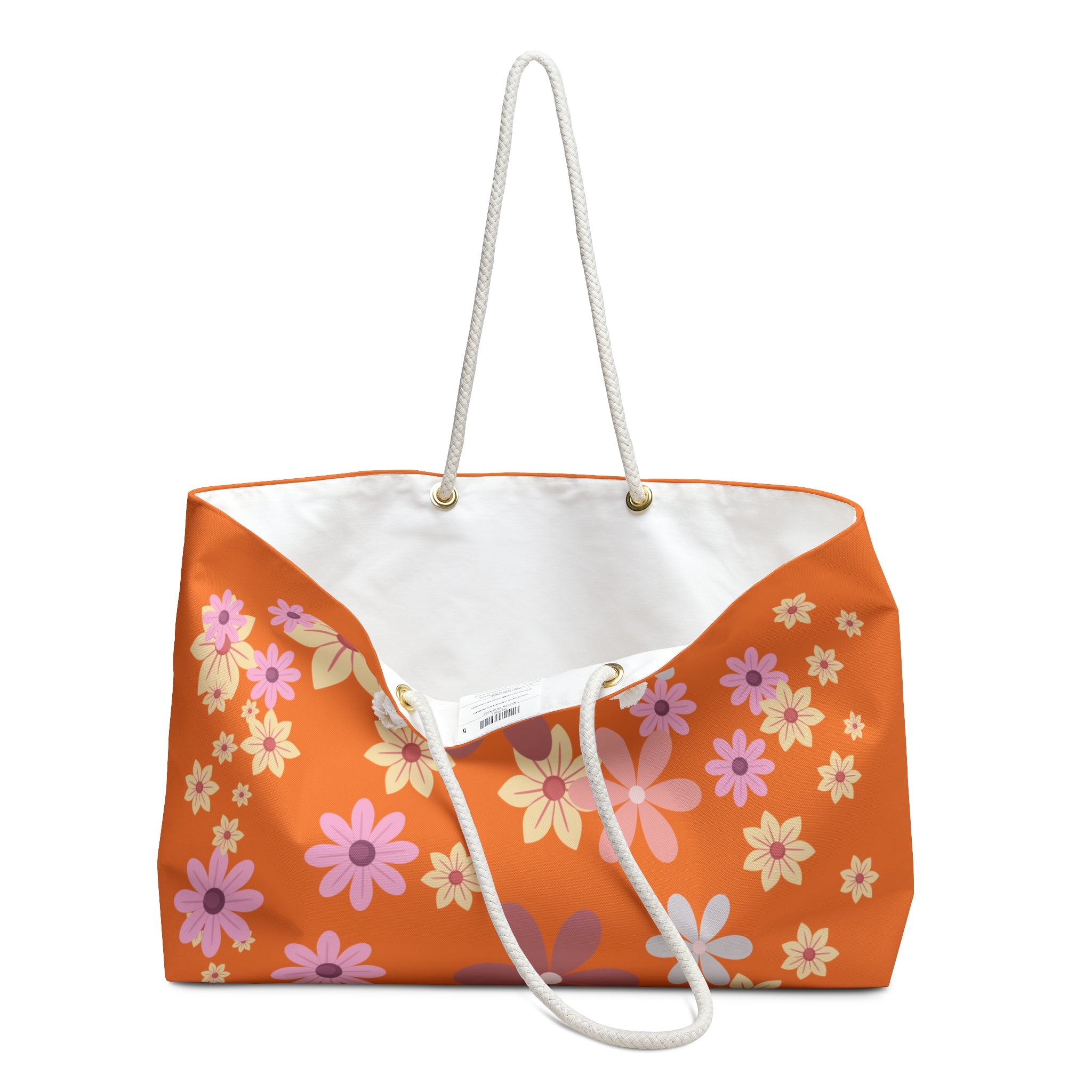 Retro Floral Weekender Bag — Orange Daisy Travel Tote