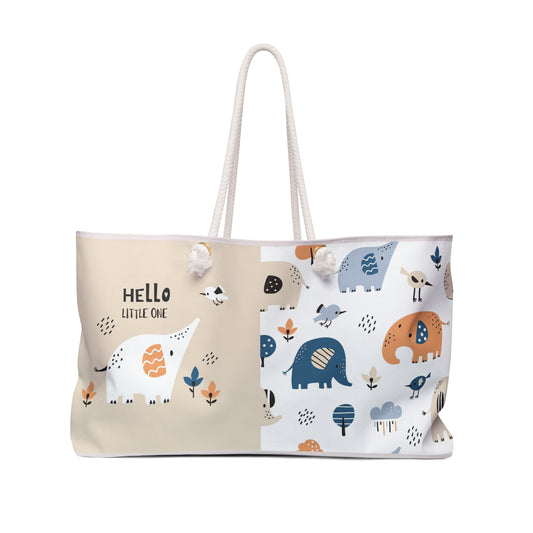 Elephant Print Weekender Bag – "Hello Little One" Baby Travel Tote