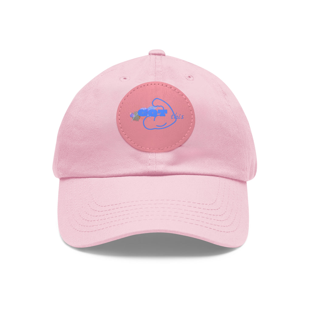 White Dad Hat with Round Leather Patch - Blue Abstract Fish Design