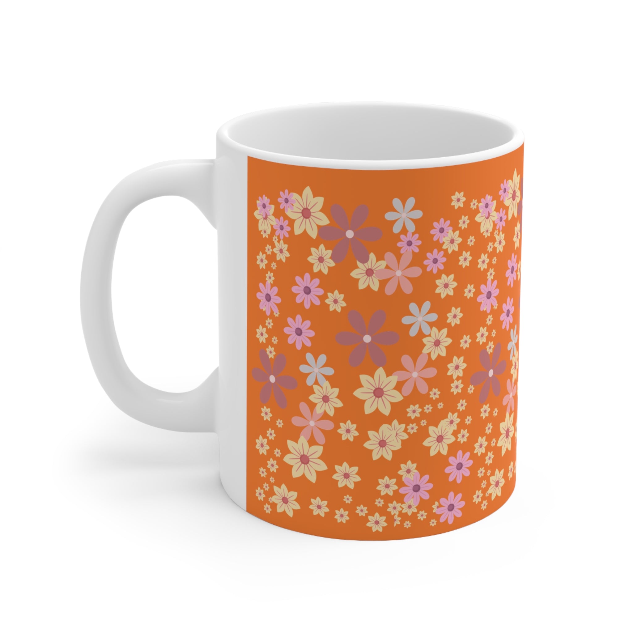 Orange Retro Floral Coffee Mug — 11oz & 15oz Ceramic
