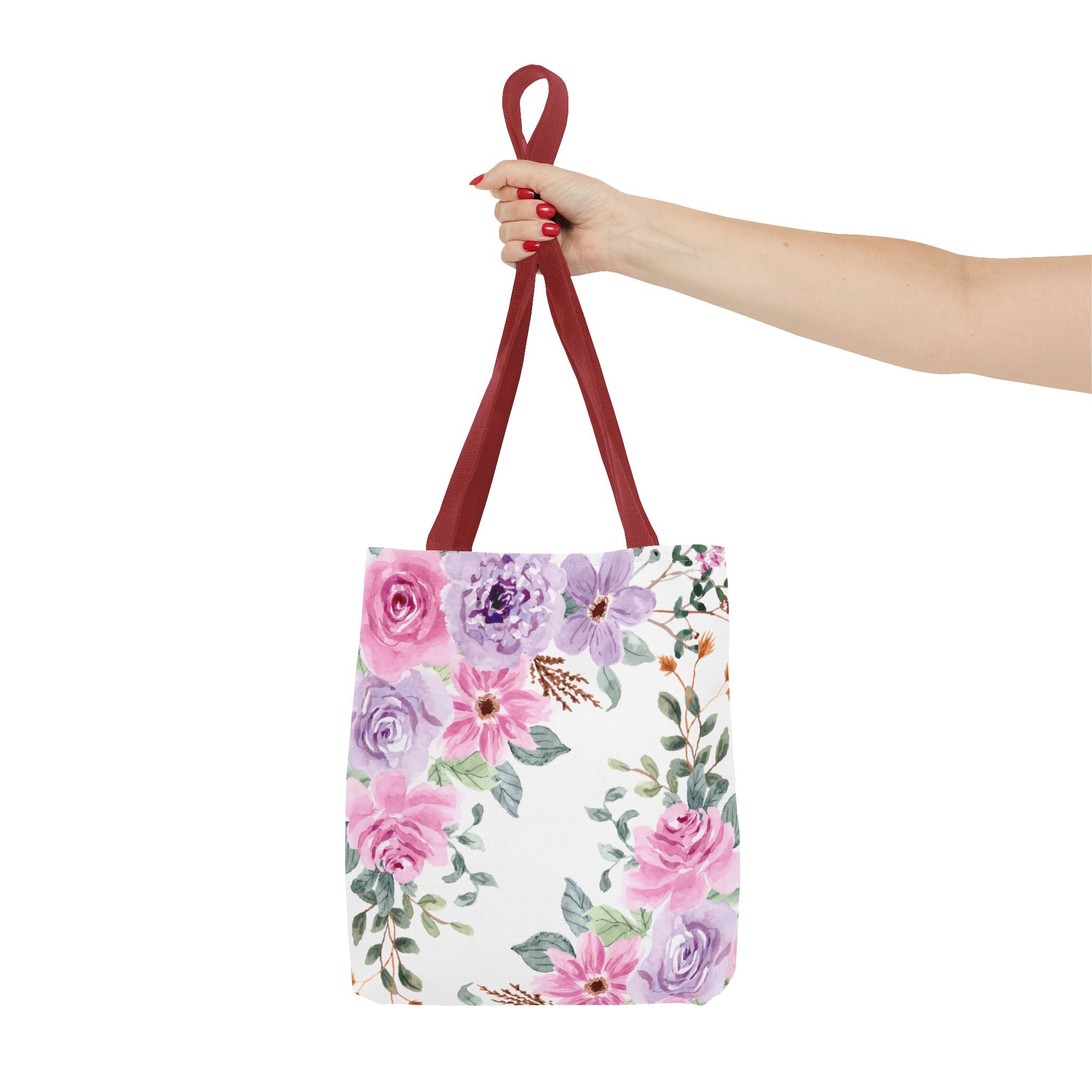 Floral Watercolor Tote Bag — Pink & Lavender Roses All-Over Print