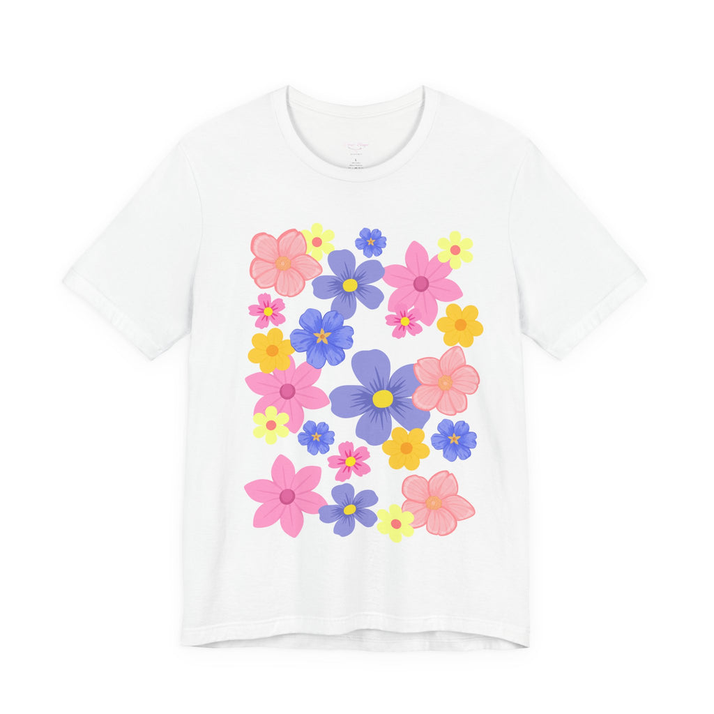 Floral Bouquet Graphic Tee — Pink & Purple Flower Pattern T-Shirt