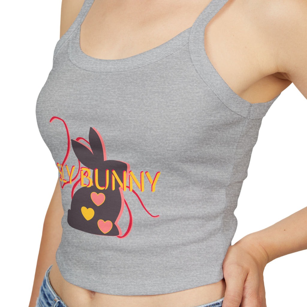 Sly Bunny Crop Tank Top – Cute Heart Bunny Graphic Spaghetti Strap