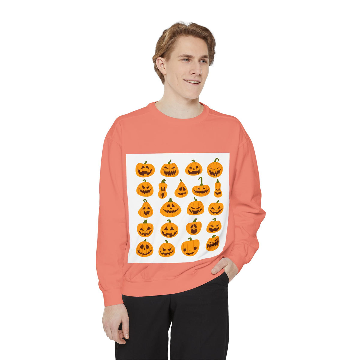 Halloween Pumpkin Sweatshirt — Cute Jack-O'-Lantern & Spooky Zombie Back Print