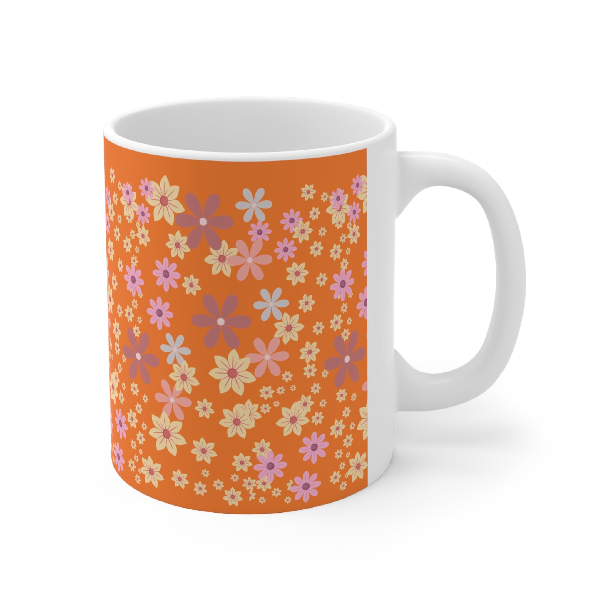 Orange Retro Floral Coffee Mug — 11oz & 15oz Ceramic