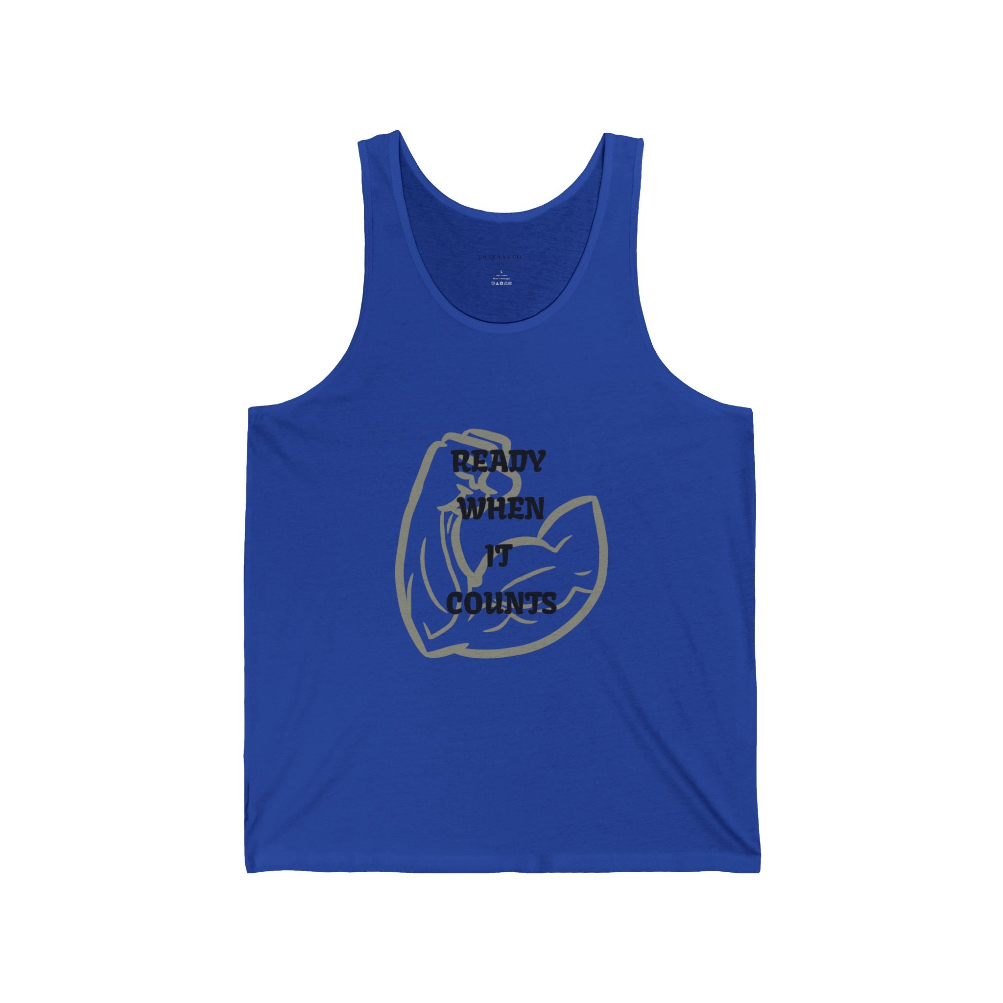 Fitness Tank Top — "Ready When It Counts" Muscle Arm Graphic