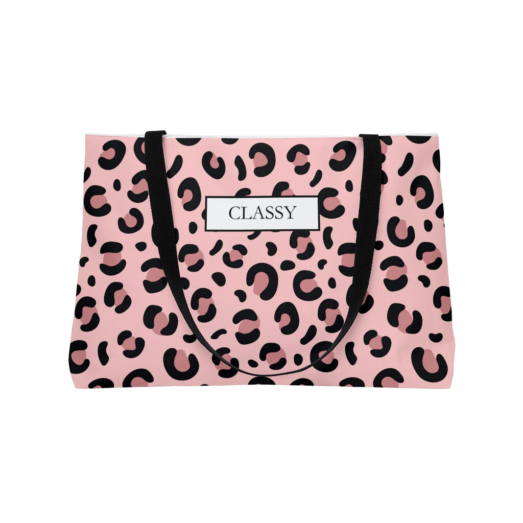 Classy Pink Leopard Weekender Tote Bag — Stylish Animal Print Travel Tote