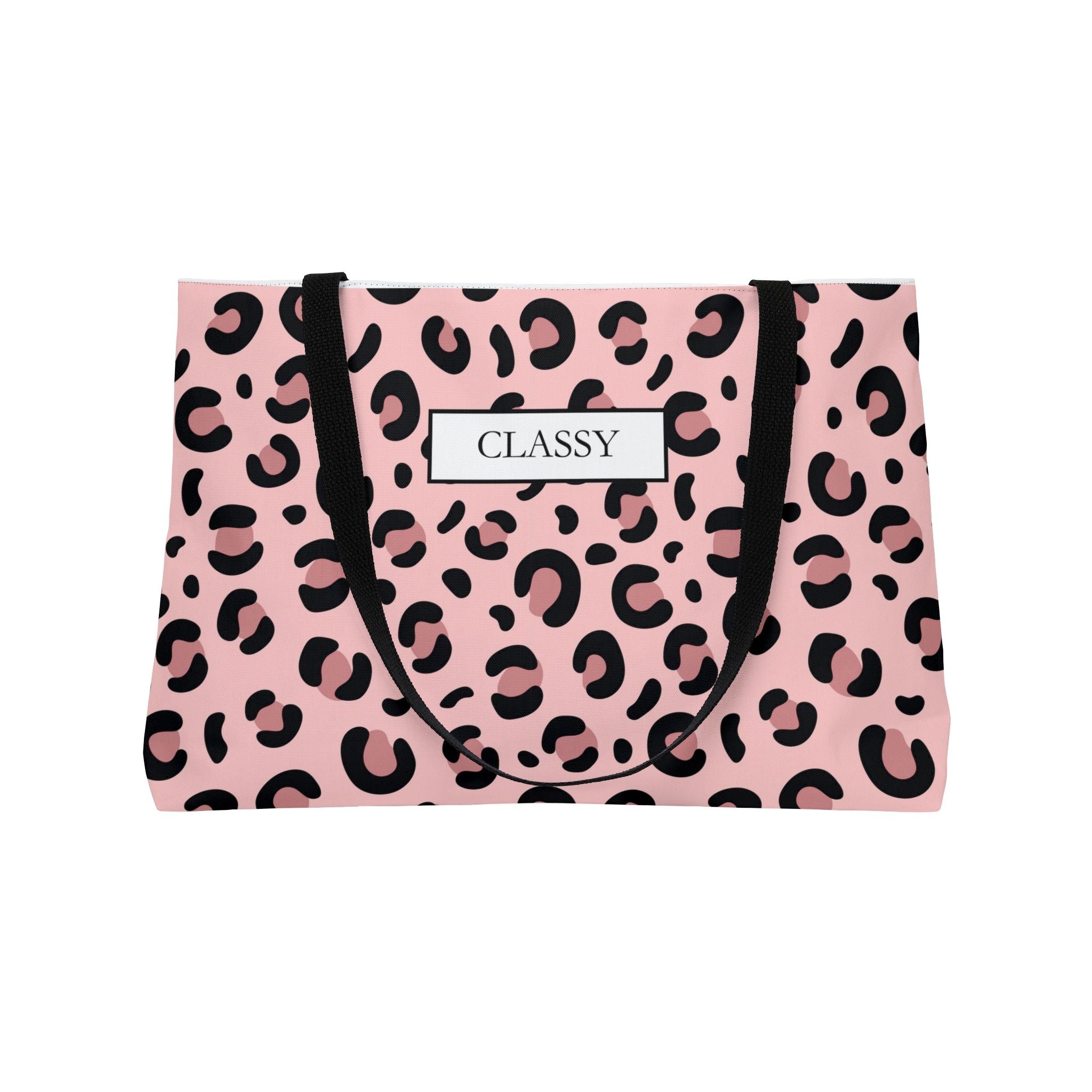 Classy Pink Leopard Weekender Tote Bag — Stylish Animal Print Travel Tote