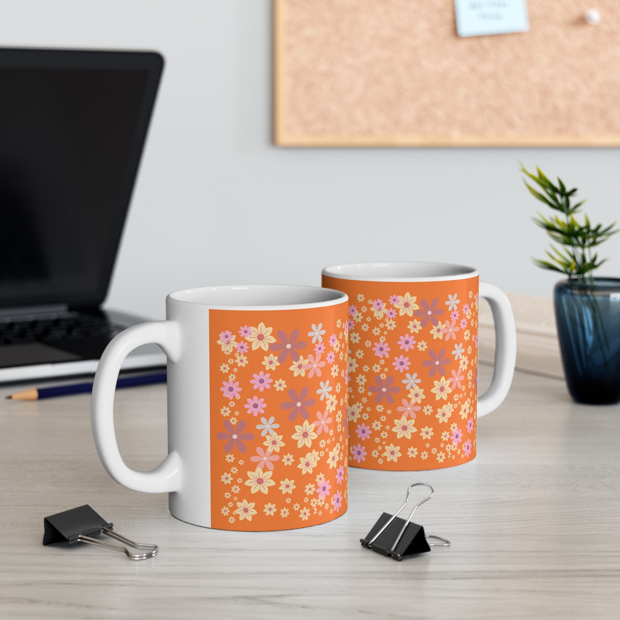 Orange Retro Floral Coffee Mug — 11oz & 15oz Ceramic
