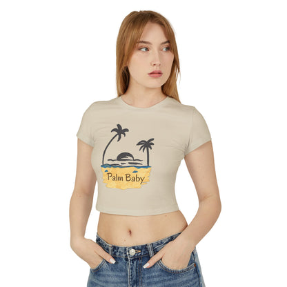Palm Baby Women's Baby Tee — Tropical Palm Tree Sunset Crop Top