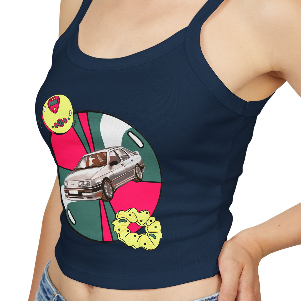 Retro Car Crop Tank Top — Vintage Sedan Graphic Spaghetti Strap Top