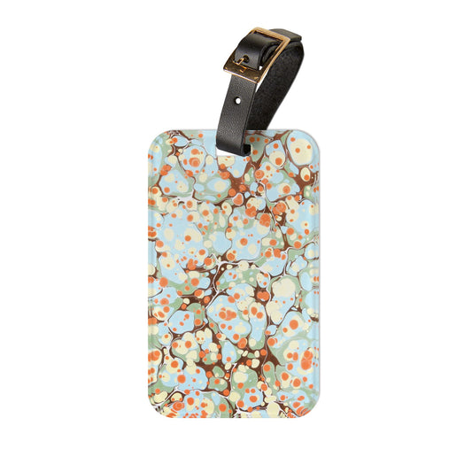 Marbled Floral Luggage Tag – Pastel Blue & Coral Travel ID