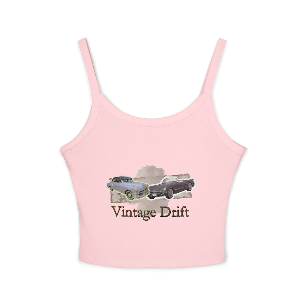 Vintage Drift Tank Top - Retro Classic Car Graphic Spaghetti Strap Crop