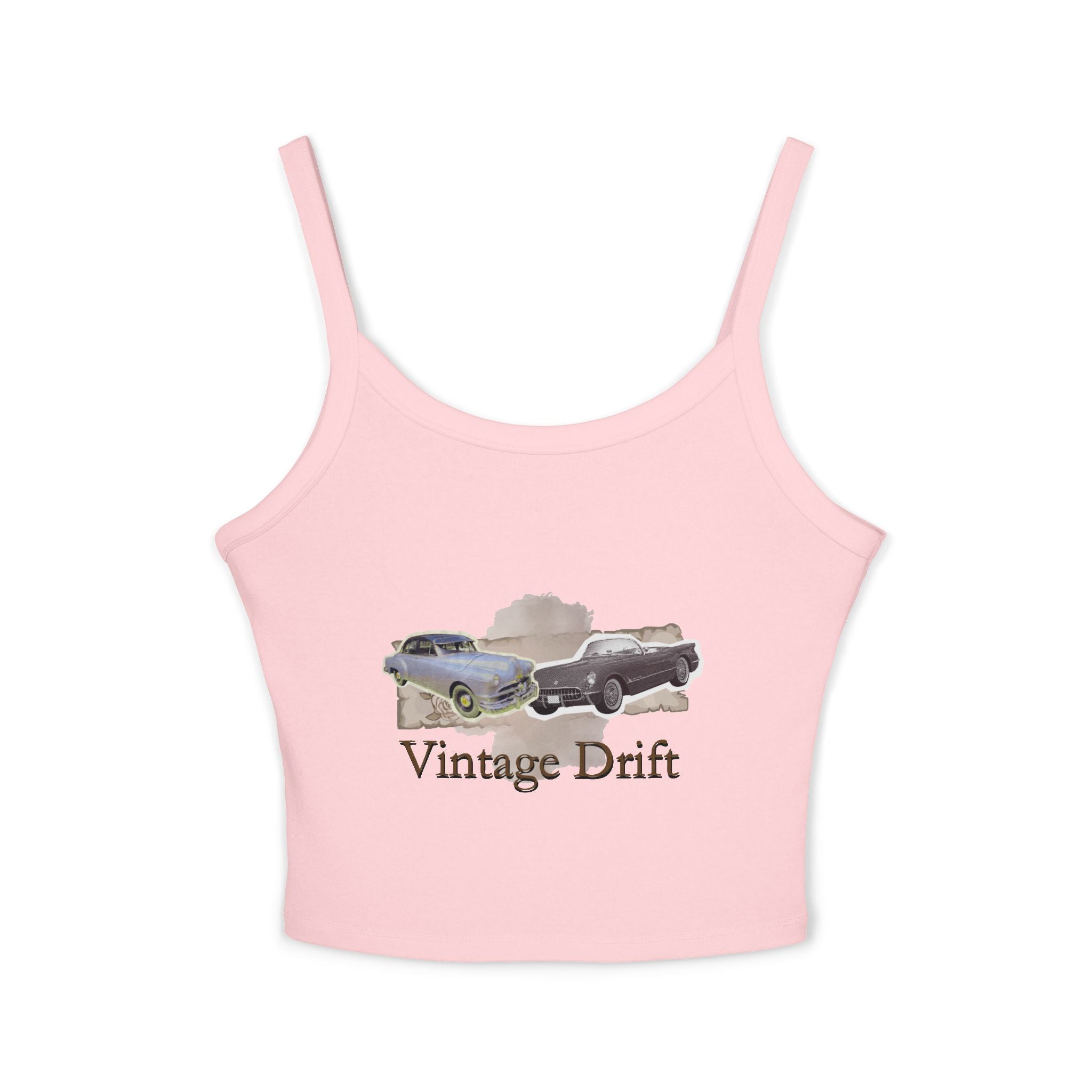 Vintage Drift Tank Top - Retro Classic Car Graphic Spaghetti Strap Crop