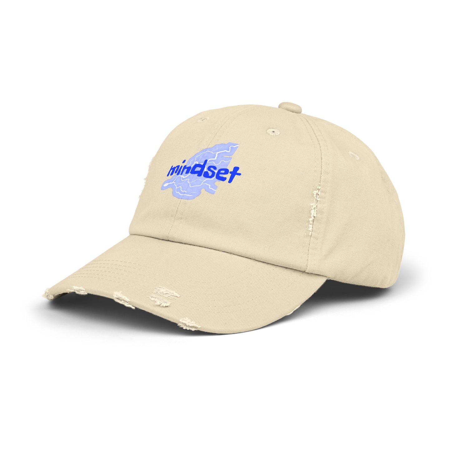 Mindset Distressed Baseball Cap – Washed Vintage Dad Hat with Blue Brain Graphic