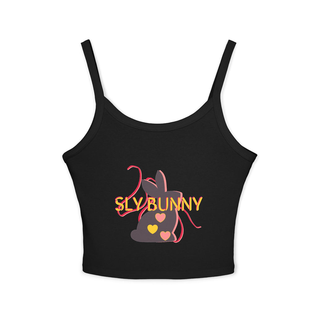 Sly Bunny Crop Tank Top – Cute Heart Bunny Graphic Spaghetti Strap