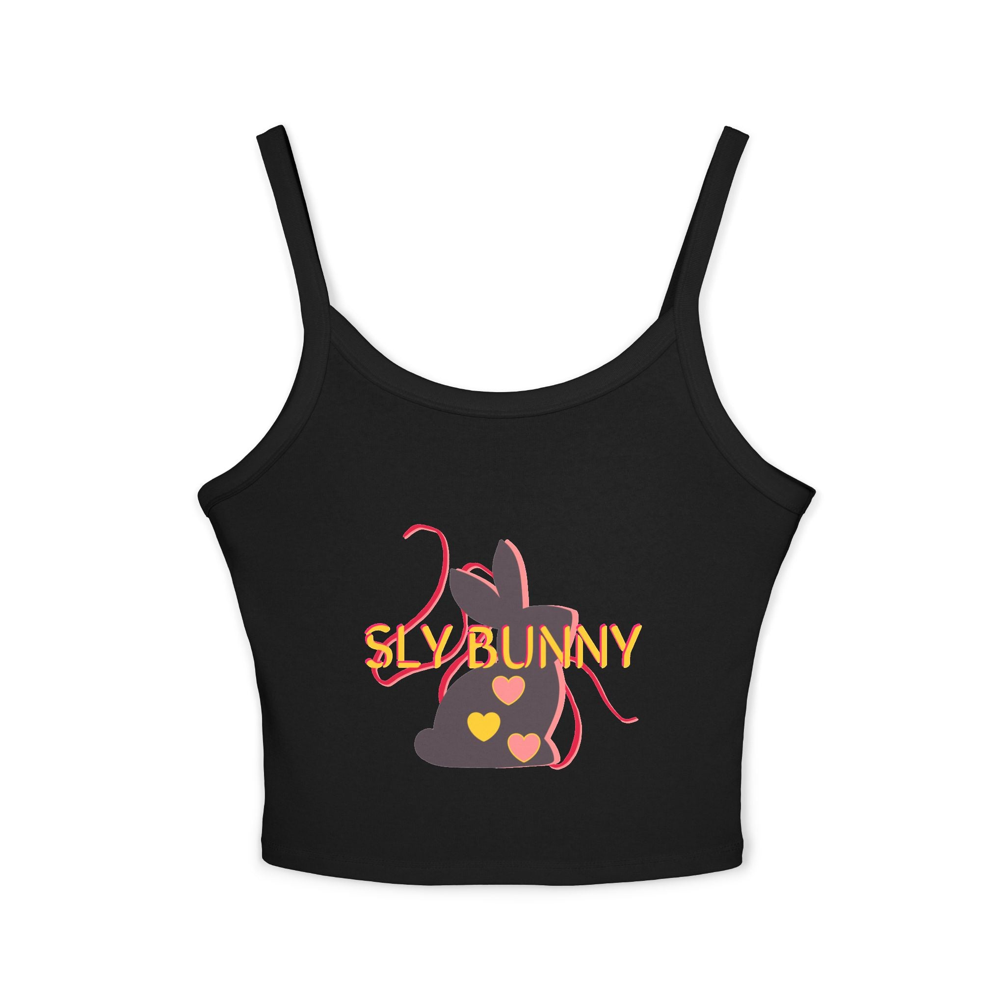 Sly Bunny Crop Tank Top – Cute Heart Bunny Graphic Spaghetti Strap