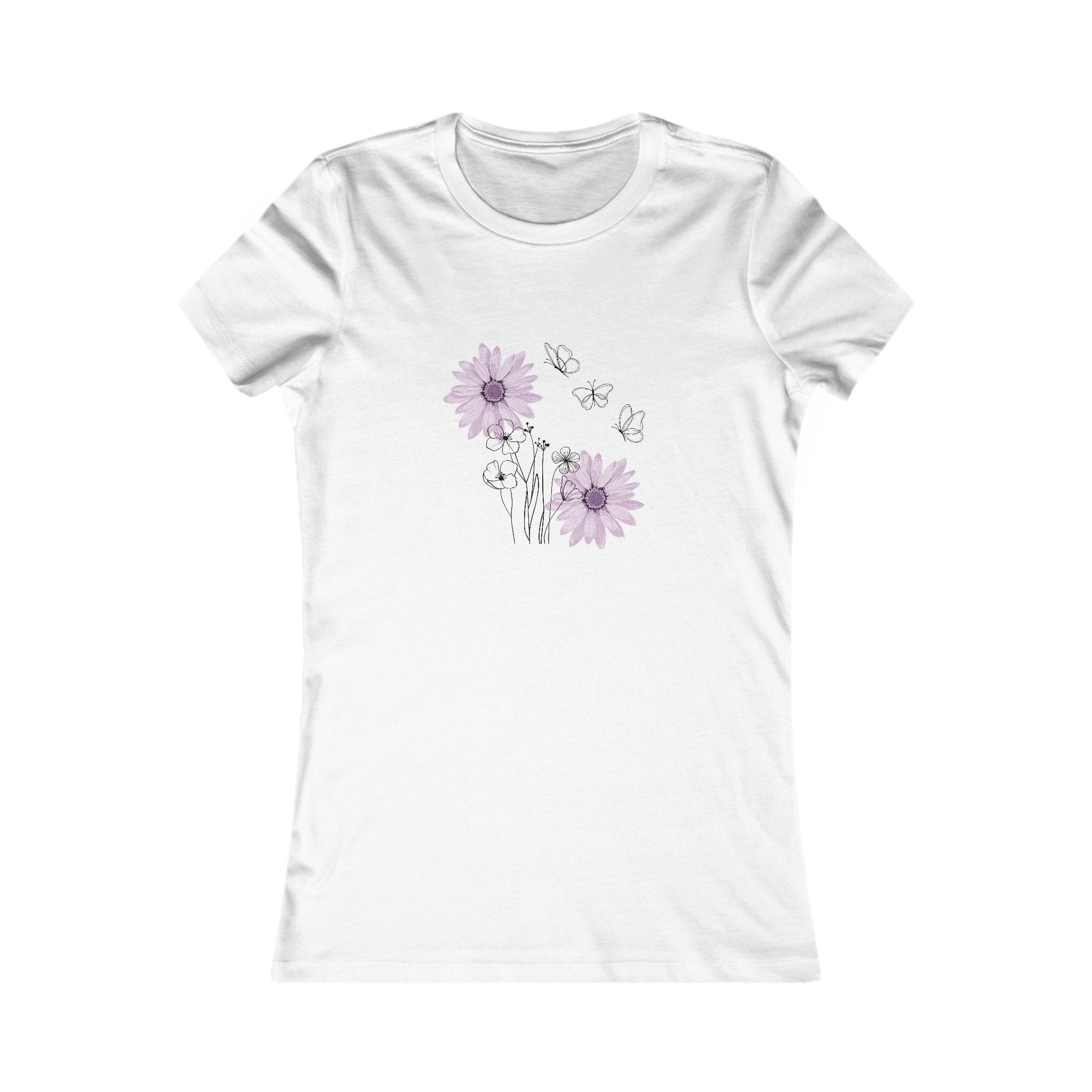 Women's Floral Tee — Lavender Daisies & Butterflies Graphic Shirt