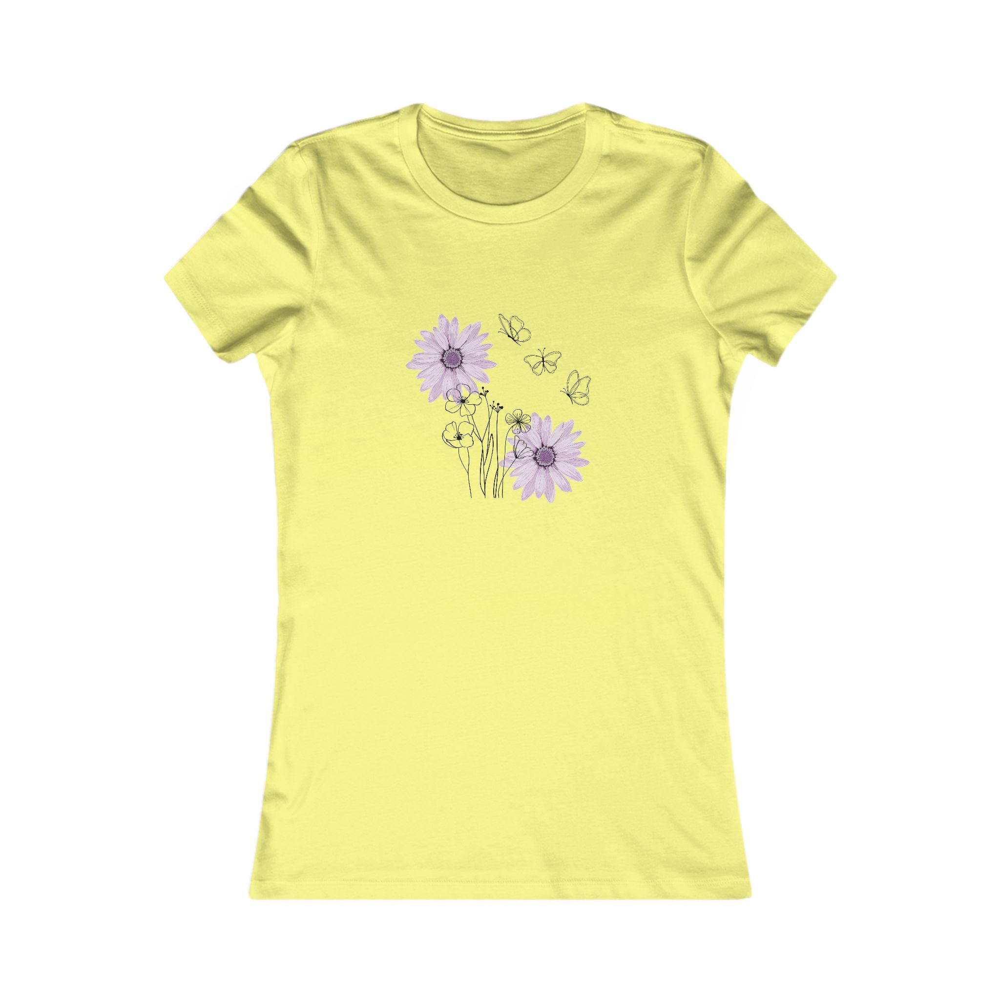 Women's Floral Tee — Lavender Daisies & Butterflies Graphic Shirt