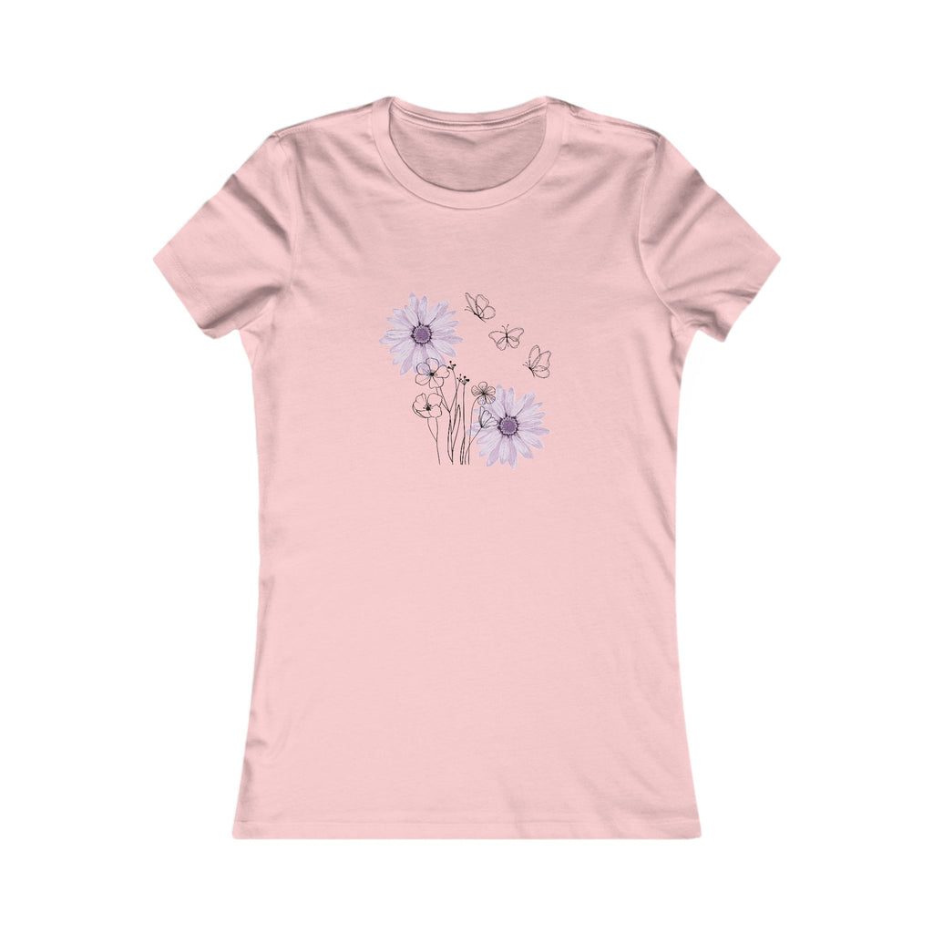 Women's Floral Tee — Lavender Daisies & Butterflies Graphic Shirt