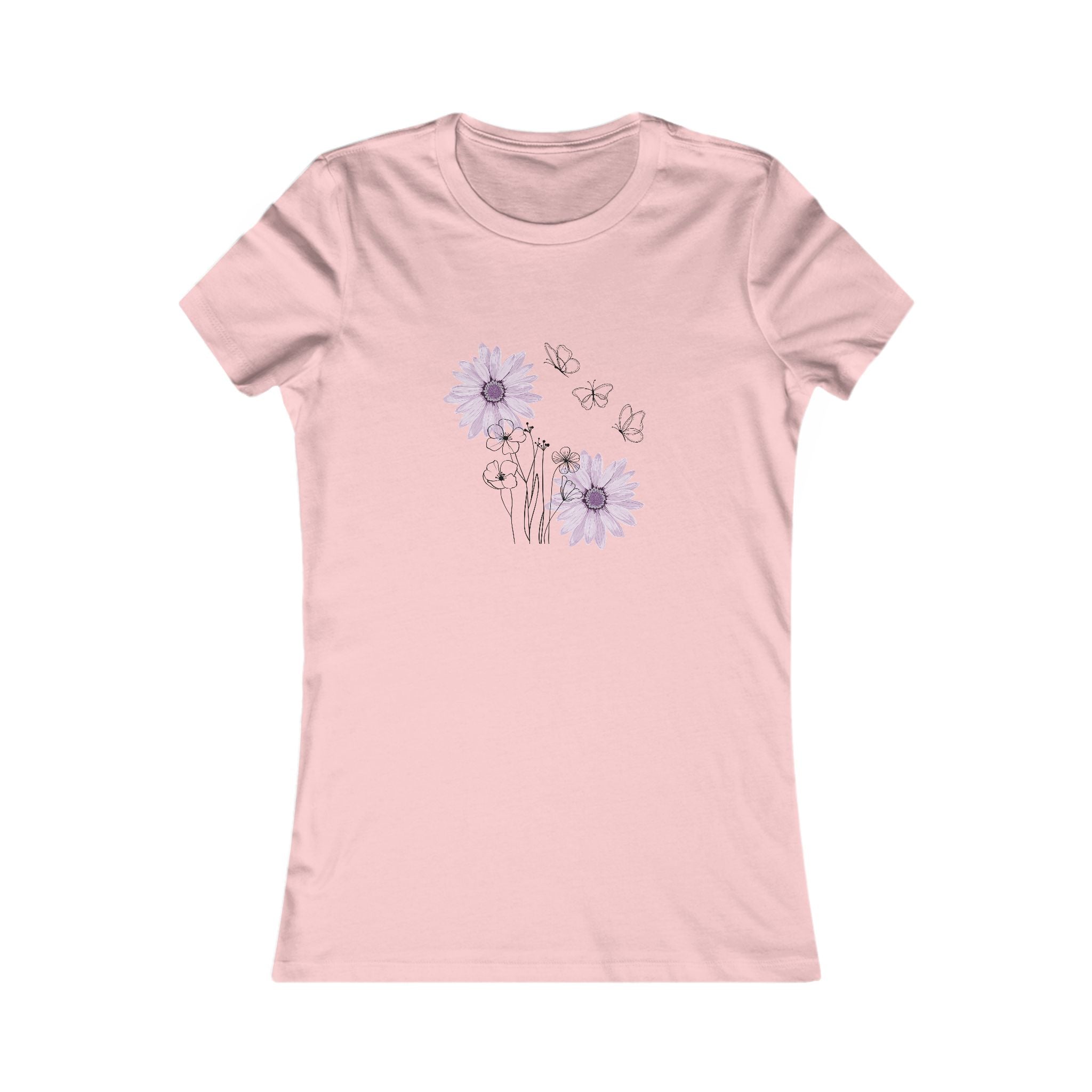 Women's Floral Tee — Lavender Daisies & Butterflies Graphic Shirt
