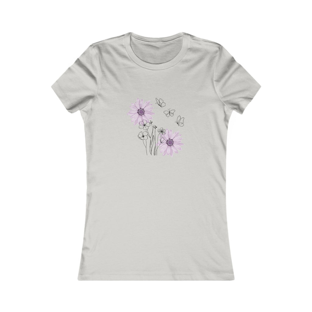 Women's Floral Tee — Lavender Daisies & Butterflies Graphic Shirt