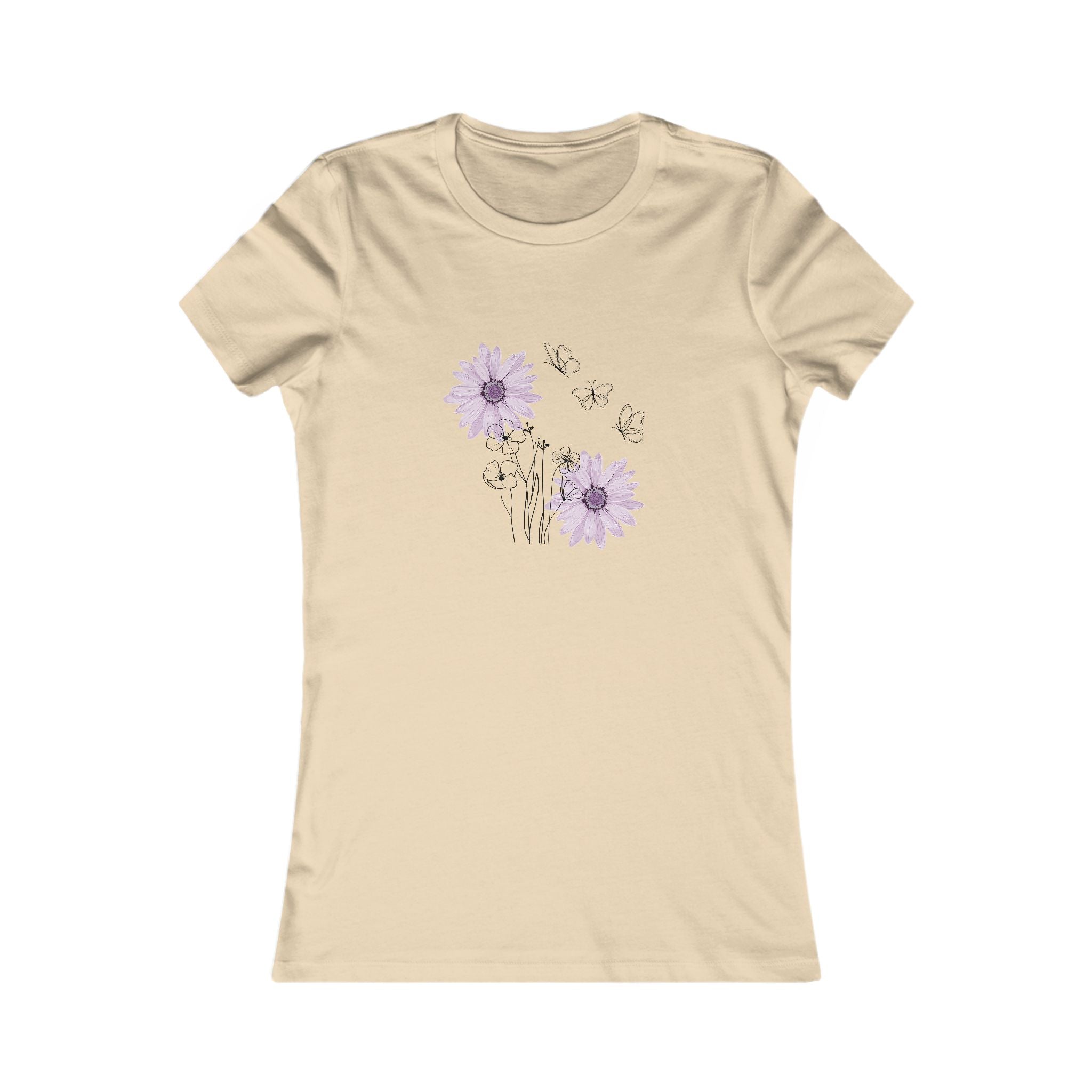 Women's Floral Tee — Lavender Daisies & Butterflies Graphic Shirt